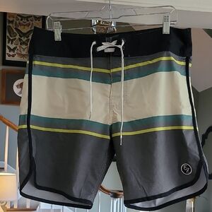 Ezekiel Black and Cream Board Shorts Retro Swimwear